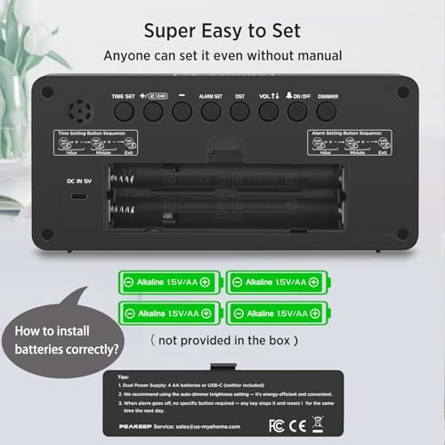 Peakeep Battery Operated Digital Alarm Clock for Bedrooms Big Numbers - color: Blue Digits