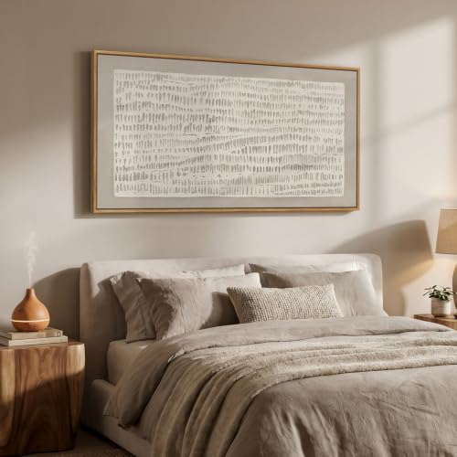 Large Framed Beige Abstract Wall Art for Living Room, Horizontal 60x30 In - color: Beige A, size: 60"L x 30"W