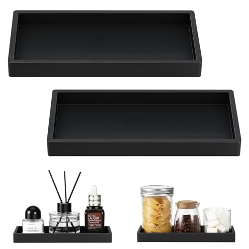 Luxspire 2 Pack Silicone Bathroom Tray 7.9" Vanity Tray, Matte Black - color: Matte Black, size: 7.87 × 3.94 × 0.79 in