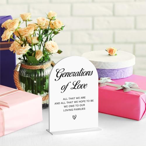 Acrylic Wedding Sign Generations of Love Sign for Wedding Wedding Signs for Ceremony Modern Calligraphy Arch Acrylic Table Top Sign for Wedding Reception and Event Party Table(white) - color: Generations of Love
