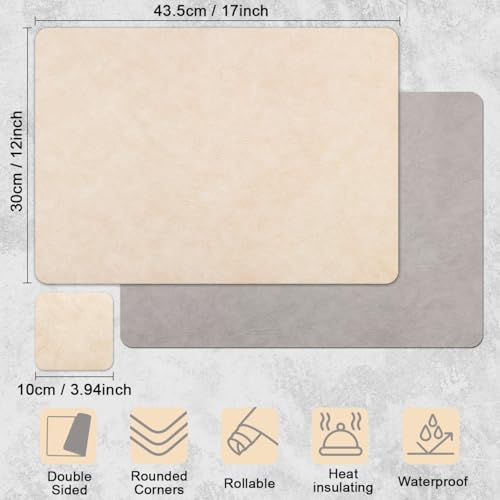 Vinyl Placemats Set of 6, Dual Sided Place Mats with Drink Coasters - color: Beige/Light Gray Two-tone, size: Set of 6