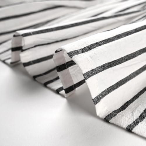 DOSLY IDÉES Farmhouse Rustic Black Cotton Valance, Black Striped Pleated Design with Coconut Buttons, Multi-Room Window Treatment for Kitchen Living Room Bedroom, 52" W x 18" L - color: Black & Black Stripede, size: 52"W x 18"L (Pack of 1)