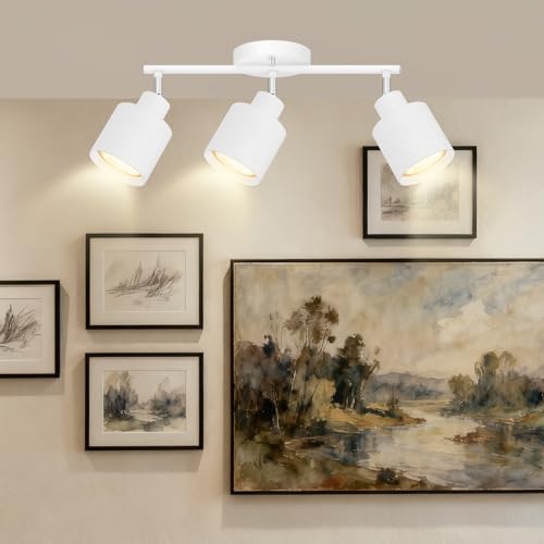 3-Light Led Track Lighting,White Ceiling Lighting Fixtures,Wall Sconces Ceiling Spotlight with Foldable Light Arms for Kitchen, Closet, Bedroom,GU10 Socket, Bulbs Not Included - color: 3 light White