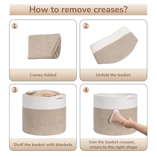 Goodpick Woven Rope Basket for Blankets Fit Nursery & Living Room, 45L - color: Light Brown, size: 15.8x15.8x13.8 Inch (Pack of 1)