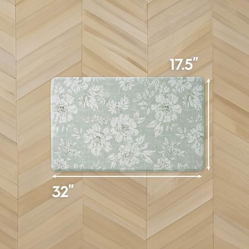 Laura Ashley - Anti-Fatigue Kitchen Mat, Iris Floral Design, Stain, Water & Fade Resistant, Cooking & Standing Relief, Non-Slip Backing, Measures 17.5" x 32", Sage Green Iris - color: Sage Green, size: 32"L x 17.5"W x 0.47"Th