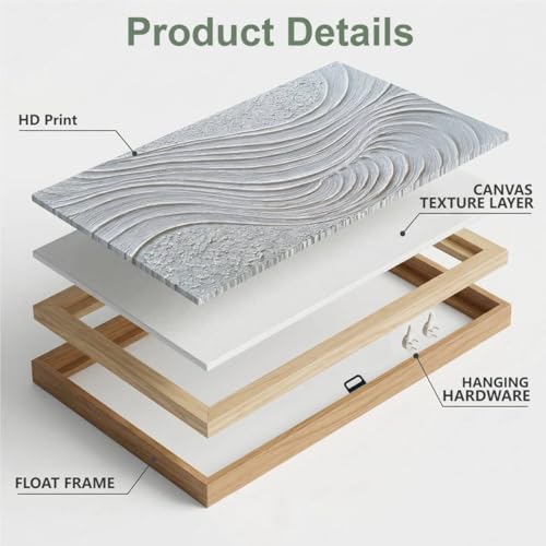 The Mode Art Abstract 3D Textured Wall Art White and Silver Gray Waves Canvas Print Modern Minimalist Framed Wall Decor for Living Room Bedroom Office 30x58inch - color: White and Gray, size: 58"L x 30"W