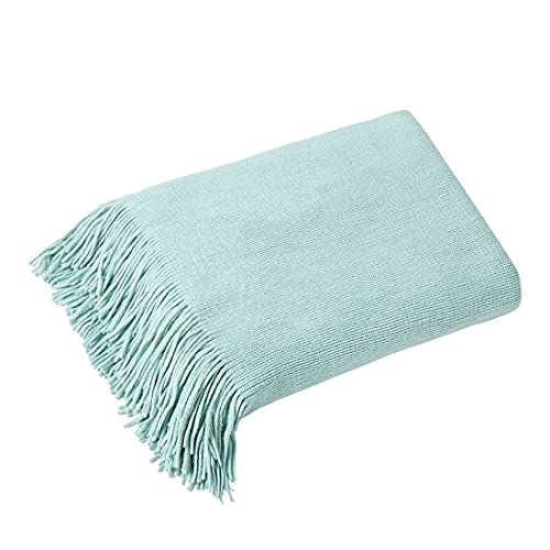 Homiest Light Green Knitted Throw Blanket with Fringe, 50x60 Inch - color: Light Green, size: 50" x 60"