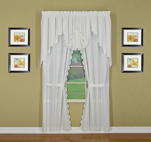 Today's Curtain, Orleans Scallop Curtain, White 84" Panel Pair and Tieback,4-Piece-Set, 60" W x 84" L, White - color: White, size: 60"W x 84"L (Pack of 1)