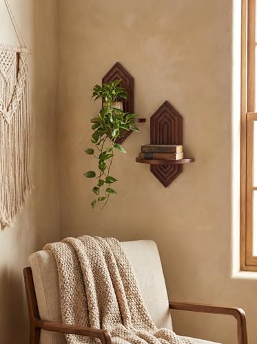 Boho Wall Decor Hanging Plant Shelf,Floating Shelves for Wall 2Pcs,Walnut - color: Walnut
