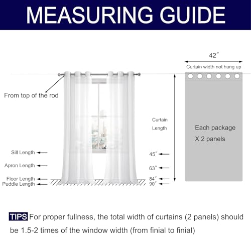DWCN White Sheer Curtains, Grommet Top Faux Linen Look Voile Semi Transparent Solid Window Sheer Curtains Drapes for Bedroom Living Room, Set of 2 Panels 42 x 54 Inch Long, White - color: White, size: 42"W x 54"L (Pack of 2)