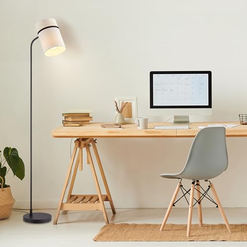 Globe Electric 62" Matte Black Floor Lamp with White Fabric Shade - color: Matte Black, White Fabric Shade