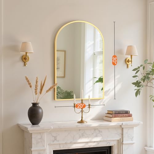 Sweetcrispy 20"x30" Arched Bathroom Mirror, Bathroom Mirrors for Over Sink - color: Gold-arched, size: 30"L x 22"W