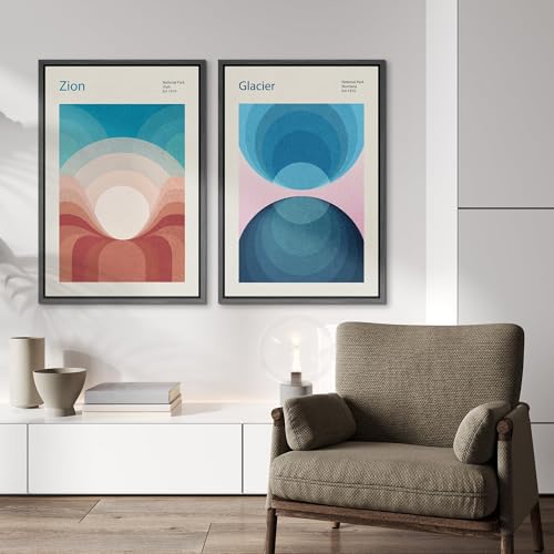 IDEA4WALL Framed Canvas Print Wall Art Set Modern Abstract National Park Zion & Glacier Landscape, Geometric Illustrations Modern Art for Living Room, Bedroom, Office - 16"x24"x2 BLACK - color: B08-2507-B01, size: 16" x 24" x 2 Panels BLACK