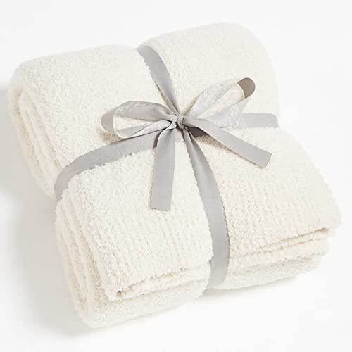 CYMULA Super Soft Knit Throw Blanket Twin Size Cream White-Lightweight Plush Fuzzy Fluffy Warm Cozy Blankets and Throws for Sofa Bed All Season Use - color: Cream White, size: Twin(60"x80")
