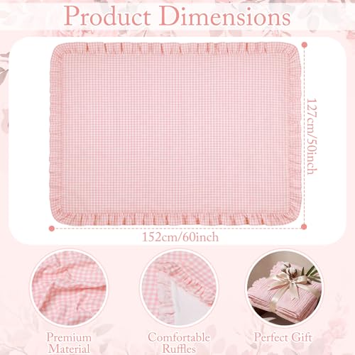 100% Cotton Pink Gingham Muslin Throw Blanket 6 Layers Ruffled - color: Pink