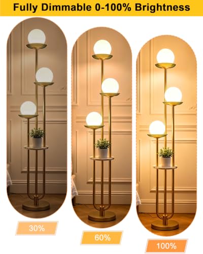Lightdot 3-Globe Floor Lamp Dimmable with Green Glass Tray Gold Floor Lamp - color: Green-3U Gold