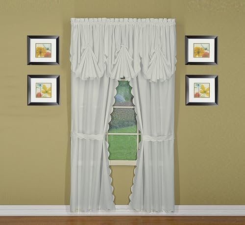 Today's Curtain, Orleans Scallop Curtain, White 84" Panel Pair and Tieback,4-Piece-Set, 60" W x 84" L, White - color: White, size: 60"W x 84"L (Pack of 1)