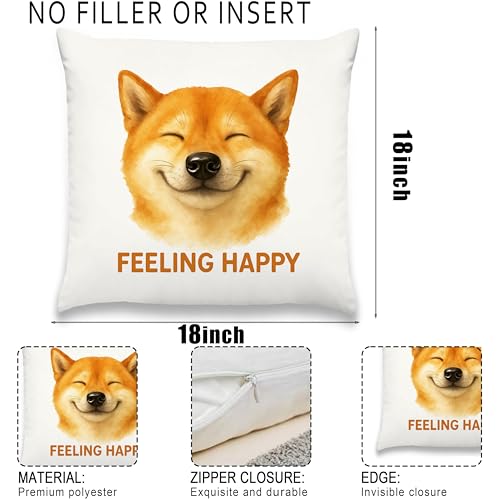 Happy Shiba Inu Pillow Cover 18x18 Inches, Feeling Happy Dog Decor - color: Happy Shiba Inu