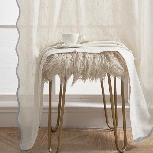 DriftAway Semi Sheer Scalloped Edge Linen Coastal Beach Window Curtains for Living Room Bedroom 2 Panels Rod Pocket Each Size 52 Inch by 72 Inch Gray - color: Linen Gray, size: 52"W x 72"L (Pack of 2)