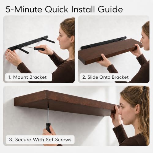 foxsky 16 Inch Walnut Floating Shelves for Wall, Solid Wood Bathroom Shelf - color: Walnut, size: 16 inch