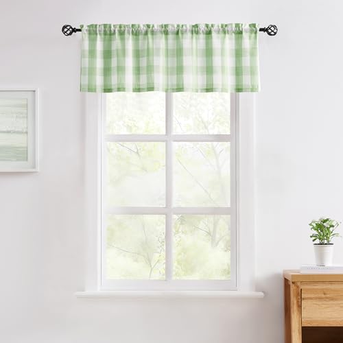 Buffalo Check Kitchen Valance Curtains for Living Room Kitchen 52x15" Green - color: Light Green and White, size: 50"W x 15"L (Pack of 1)