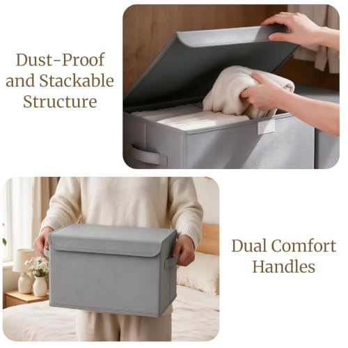Storage Boxes, Clothes Bins with Lids, 2 Pack, Grey, 15x9.8x9.8 In - color: Grey, size: Large(2 Pack)
