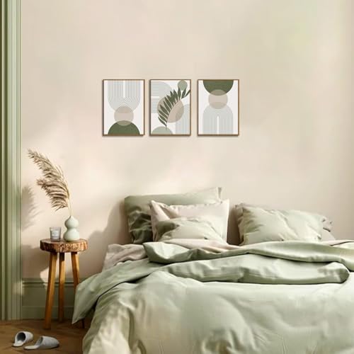 Boho Sage Green Abstract Framed Canvas Wall Art Set of 3, 12x16 inch - color: Sage Green, size: 12"x16"Natural