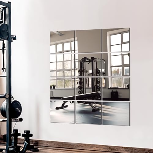 TRAHOME Home Gym Mirror Tiles for Wall, 14"x12"x12PCS Full Length Mirror - size: 14"x12" (12 PCS)