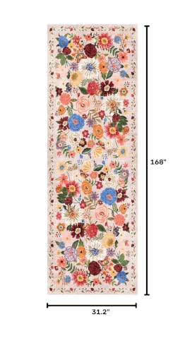 Blush Floral Hallway Runner Rug for Bedroom Kitchen 2'6" x 14' - color: Blush Beige, size: 2'6" x 14' (Rectangular)