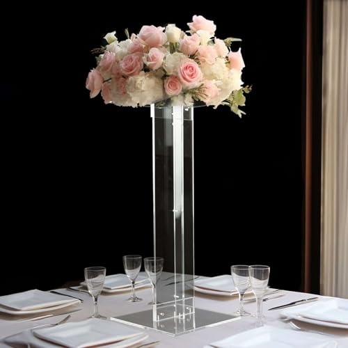 Efavormart 32" Heavy Duty Acrylic Wedding Display Stand with Square Bases, Clear Plexiglass Flower Pedestal Stand - 10mm Thick Plate - size: 32"