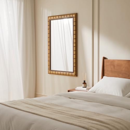 Large Wall Decorative Mirror, 48'' x 24'' Antique Gold Mirror with Bamboo-Joint Design, Rectangular Warm Gold Mirrors for Bathroom, Entryway, Dining Room, Fireplace,Horizontal/Vertical - color: Gold, size: 48"L x 24"W