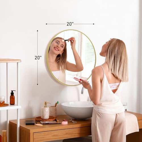 NEWBULIG 20.5Inch Round Bathroom Wall Mirror,Vanity Mirrors for Over Sink - color: Gold-round, size: 20.2"L x 20.2"W