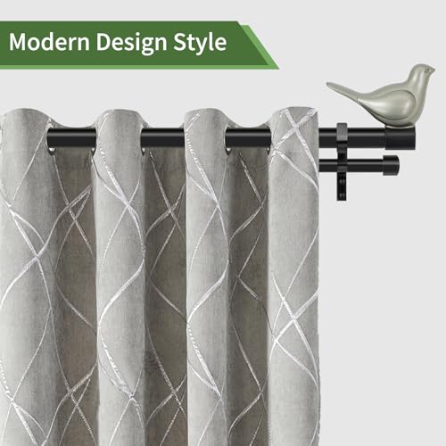 3/4" Diameter Farmhouse Double Window Treatment Curtain Rod, Pewter Bird Finials (84"-120", Black Rod) - color: Black with Pewter Finial, size: 84"-120"