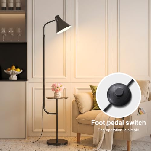 Black Floor Lamp with Shelf, Dimmable LED Reading Standing Lamp - color: Black