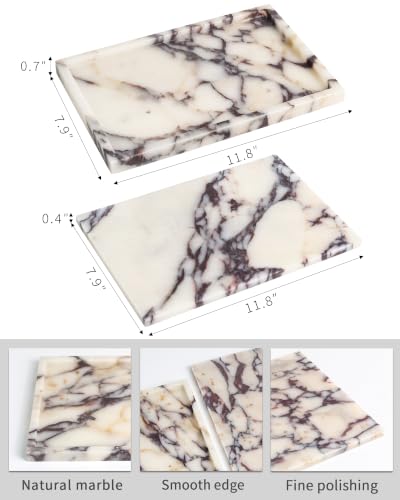 Real Luxurious Natural Marble Vanity Tray Genuine Marble Storage Tray for Home Decor Stone Tray for Bathroom/Kitchen/Vanity/Dresser Non-Resin/Non-Ceramic/Viola Tablet Set - color: Marble Tray-viola Tablet Set, size: 11" x 7.5" x 0.7"