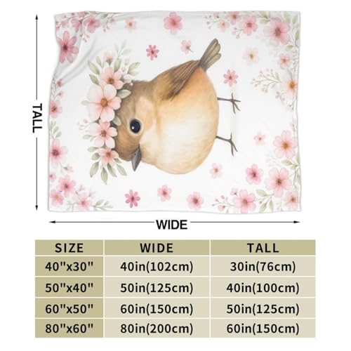 Bird Blanket Sparrow Bird Flowers Throw Blanket Gifts for Women Girls Fleece Fuzzy Soft Cozy Flannel Cute Birds Bedding Plush Warm Stuff for Kids Adults Sofa Bed Couch 60 x 80 Inch - color: Bird, size: 80"x60"