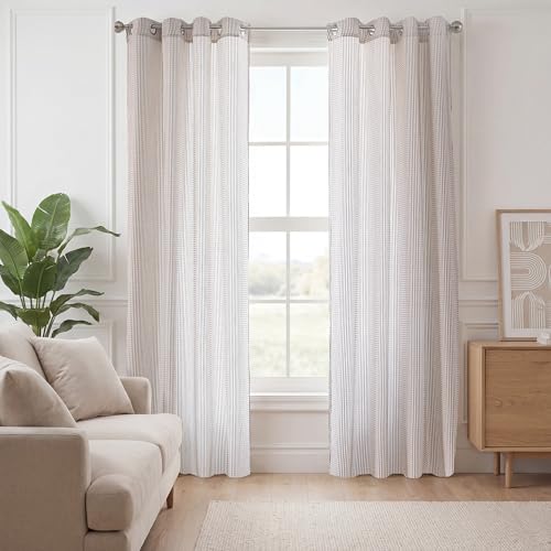 DriftAway 3D Chenille Striped Curtains 84 Inches Long Tweed Linen Textured Light Filtering Woven Embroidered Luxury Soft Drapes for Living Room Bedroom Grommet Privacy 2 Panels W52 x L84 Taupe - color: Taupe, size: 52"W x 84"L (Pack of 2)