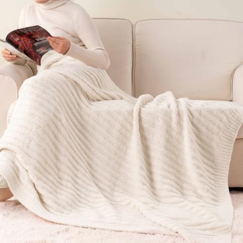 Battilo Cream Throw Blanket for Couch, Chenille Throw Blankets, 60"x80" - color: Cream, size: 60"x80"