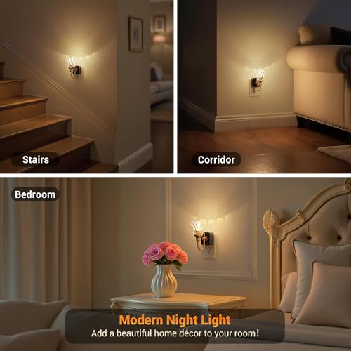 JandCase Night Light, Night Lights Plug into Wall, Glass Floral Nightlight - color: Striped Flower