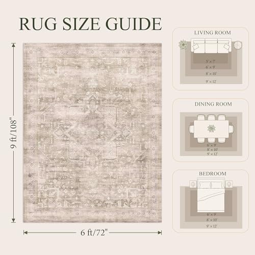 Washable Area Rug 6x9, Non-Slip Boho Carpet for Living Room - color: Light Beige, size: 6' x 9' (Rectangular)
