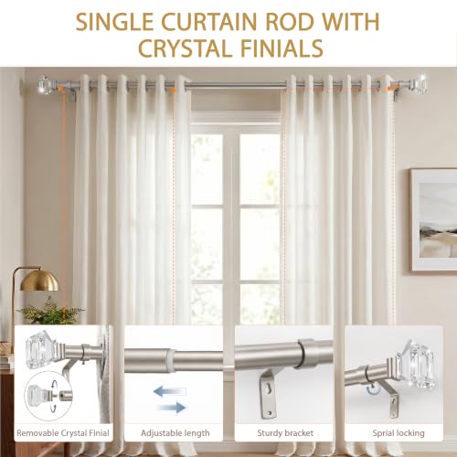 46-148" Adjustable Curtain Rods for windows, 1" with Square Crystal Finials - color: Nickel, size: 46-148 Inches