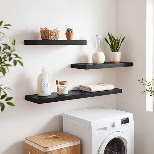 RICHFOCUS Bathroom Floating Shelves for Wall 2Pack|Black|20" L - color: Black, size: 20"L x 8"D, Set of 2