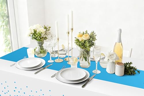 Smiry Disposable Rectangle Plastic 54 x 108 Inch Table Cloth 3 Pack - color: White and Aqua