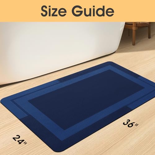 ACCUMTEK Non Slip Bath Mat, Thin Bathroom Rugs Fit Under Door, Quick Dry Bath Mats, Machine Washable Bath Rugs for Bathroom, Bathtub & Kitchen, Bathtub, Dark Blue/Bordered/36 x24 - color: Dark Blue, size: 2' x 3' (Rectangular)