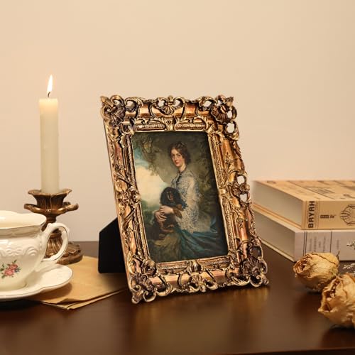 FOLKOR Framed Canvas Wall Art for Living Room, Vintage Home Decor Lady Holding Dog Oil Painting Bathroom Wall Decor, Swan Art Prints Gifts for Friends or Family, 5x7 - color: Lady Holding Dog, size: 5x7"