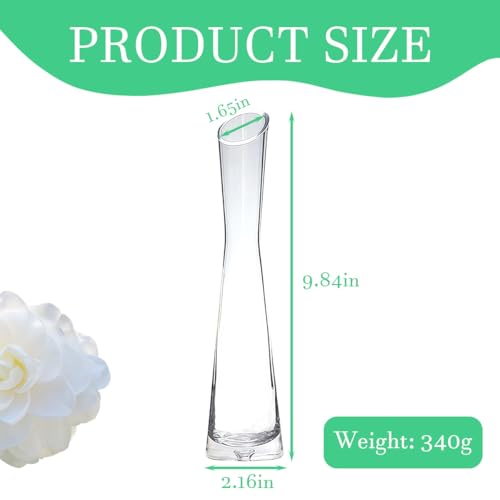 Ericotry 높이 25cm 수제 유리 꽃병 투명 장식 꽃병 단일 스템 꽃병 블로운 아트 버드 유리 꽃병 홈 웨딩 크리스마스 장식용