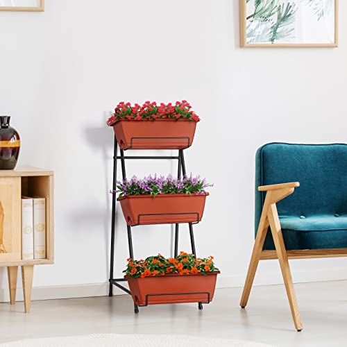 Vertical Raised Garden Bed Outdoor 3 Tiered Garden Planters Standing Elevated Planter Box with Drainage Holes for Plants Herbs Flowers Vegetables Brick Red - color: Brick Red