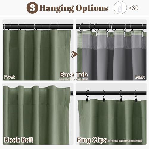 Guken Olive Green 100% Blackout Linen Curtains 94 Inches Long 2 Panels Back Tab Hook Belt Country Farmhouse Black Out Room Darkening Thermal Insulated Noise Reducing Curtain Living Room Bedroom 52x94 - color: Olive Green, size: 52"W x 94"L (Pack of 2)