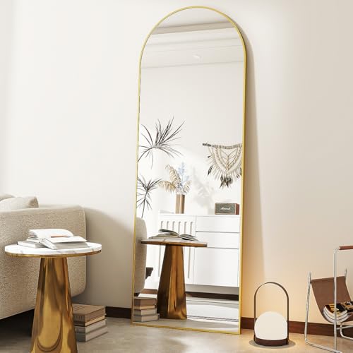VooBang 21 x 64 inch Arched Full Length Mirror, Gold Arch Floor Mirror Full Length with Stand, Full Body Standing Mirror for Living Room, Bedroom, Hanging or Leaning Against The Wall - color: Gold, size: 64"L x 21"W