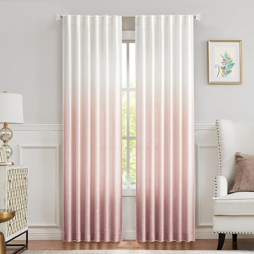 Central Park Ombre Semi Sheer Curtain, Cream White to Pink, 50" Wx108 Lx2 - color: Pink, size: 50"W x 108"L (Pack of 2)